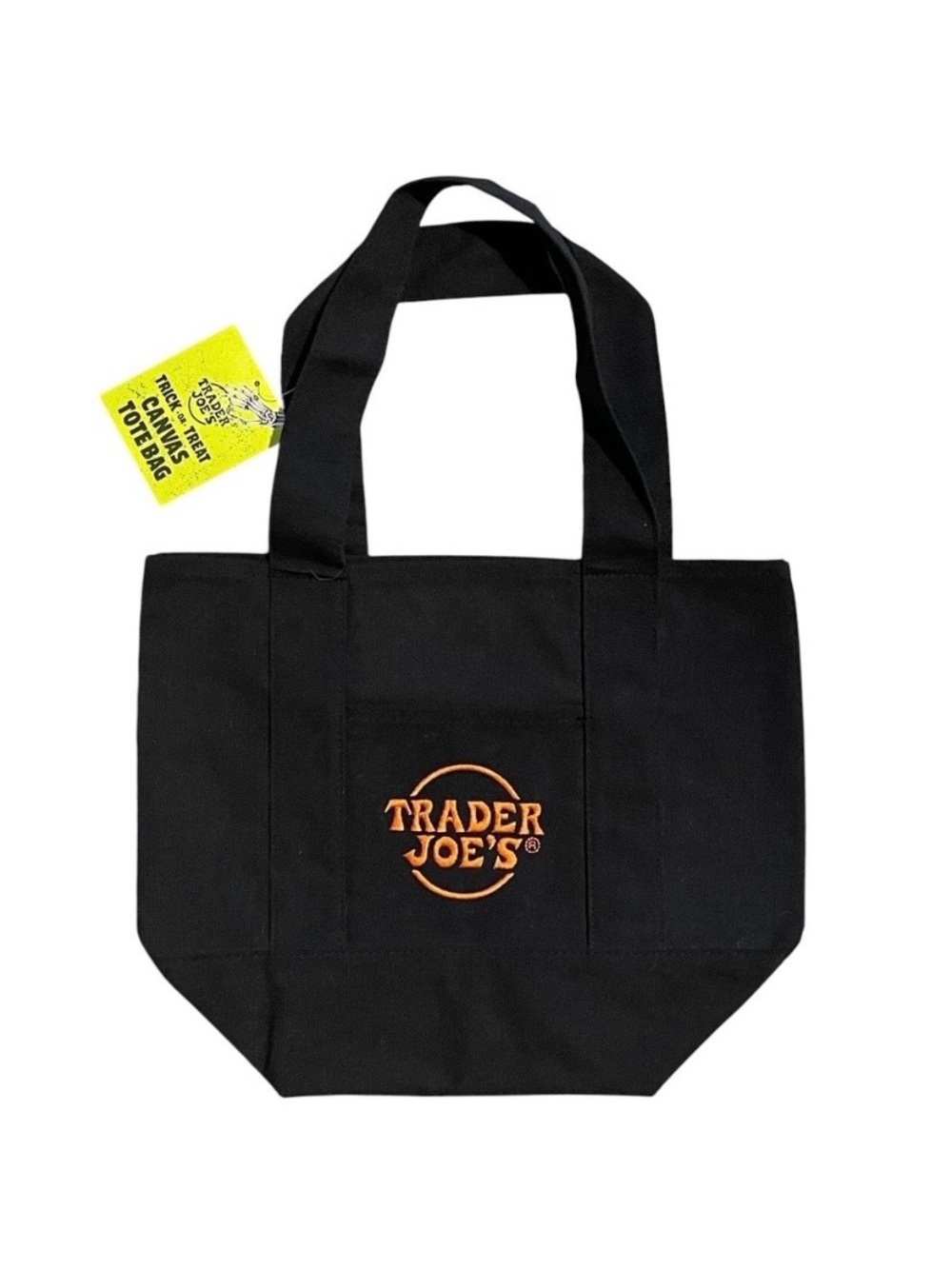 Trader Joe's Black Canvas Tote Bag with Orange Logo